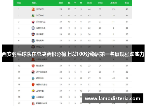 西安羽毛球队在总决赛积分榜上以100分稳居第一名展现强劲实力